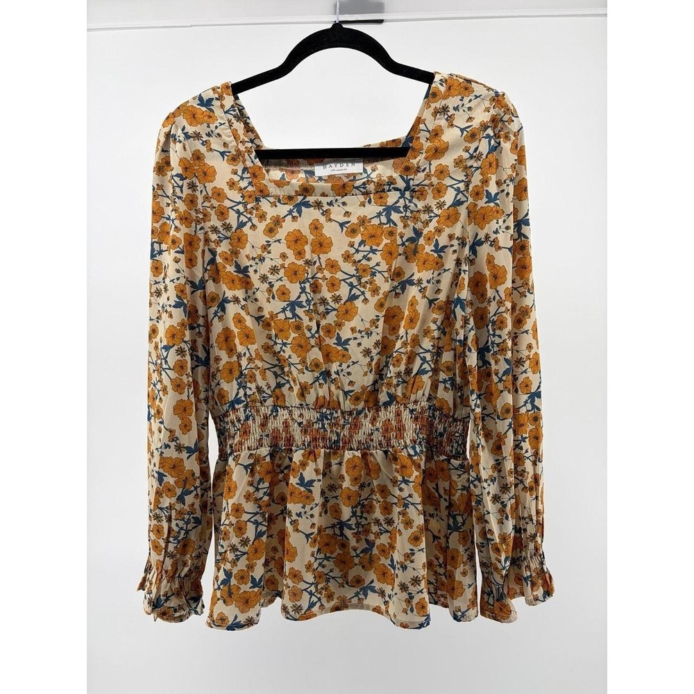 Hayden Los Angeles Floral Long Sleeve Blouse, Square Neckline, Size M‎ S160